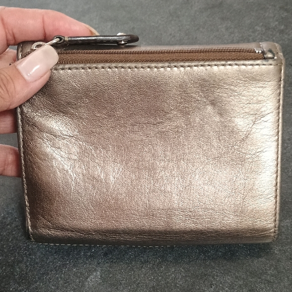 Vintage Coach Madison Metallic Taupe Leather Tri Fold Wallet - Picture 3 of 5
